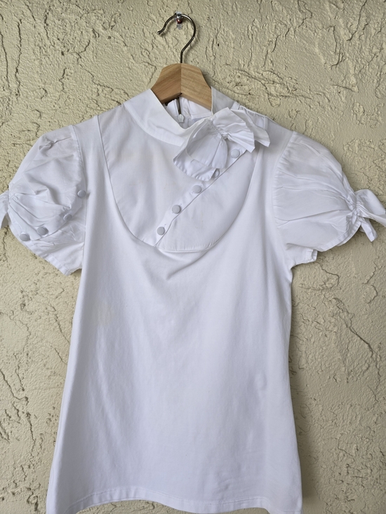 Anne Fontaine Tops - ANNE FONTAINE Bow White Puff Sleeve Bow-Front Blouse Small FR40